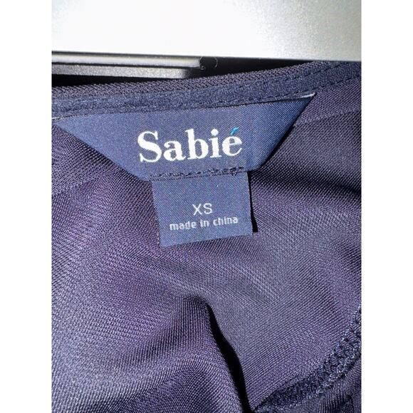 Sabie XS Navy Tie front Dress, Front Slit Boho chic Relaxed glam minimalist - Picture 6 of 6